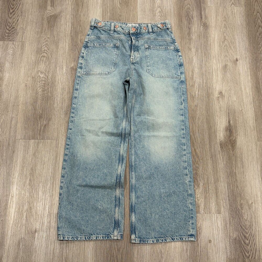 We The Free Jeans Womens 31x30 Blue High Rise Wide Leg Relaxed Denim Free People